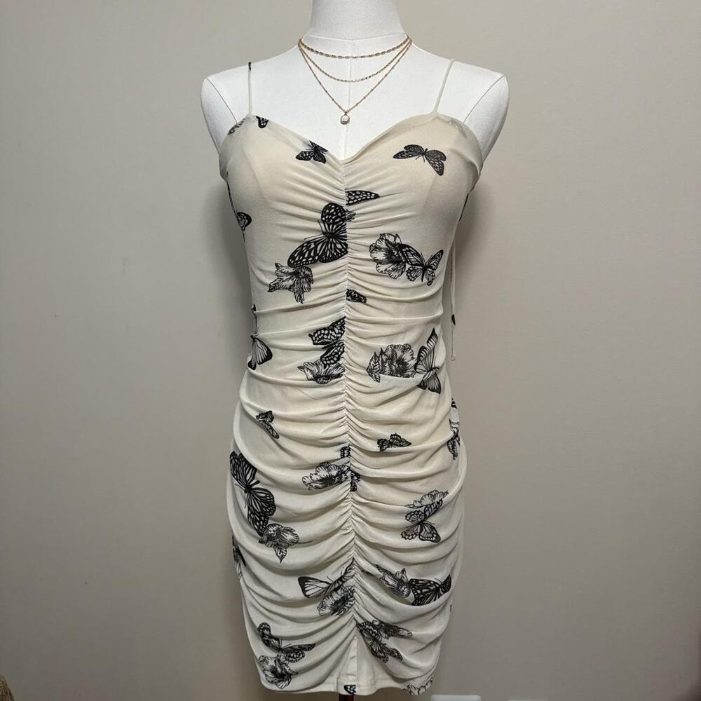 Ruched butterfly print bodycon